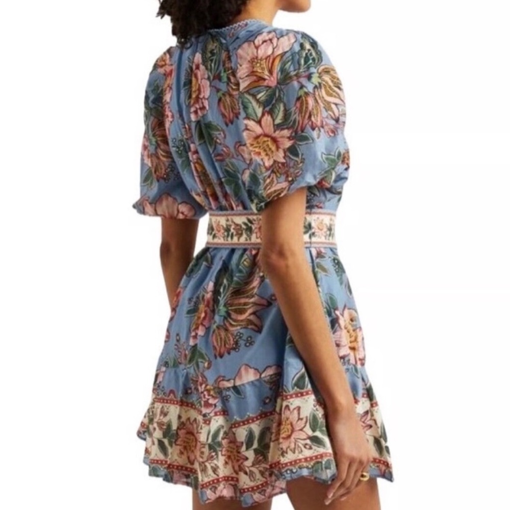JOIE FLORAL PUFF SLEEVE BUTTON FRONT MINI COTTON SHIRT DRESS 6